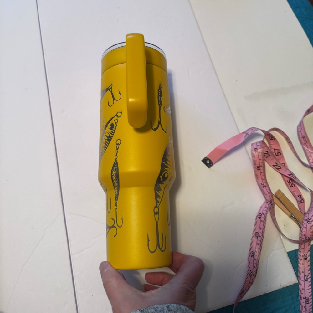 Yellow Fishing Lures 40oz Tumbler w/ Handle | Engraved Stainless Steel Insulated - Picture 3 of 5